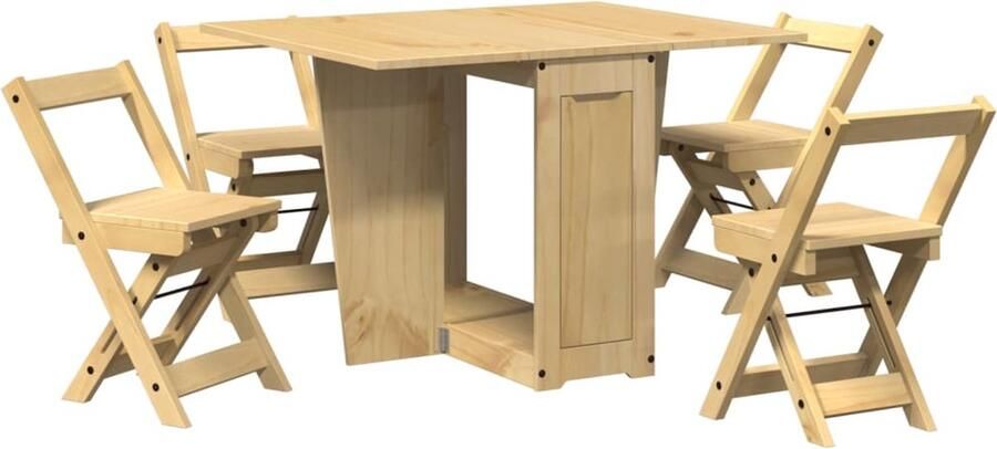 Vida XL vidaXL 5-delige Eethoek Corona inklapbaar grenenhout wasbruin-VXL-3295716