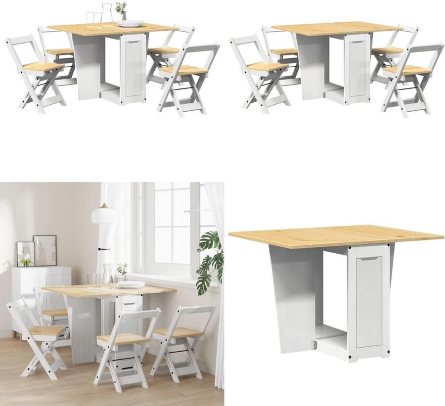 VidaXL 5-delige Eethoek Corona inklapbaar grenenhout wit Eethoek Eethoeken Eetset Eetkamertafel
