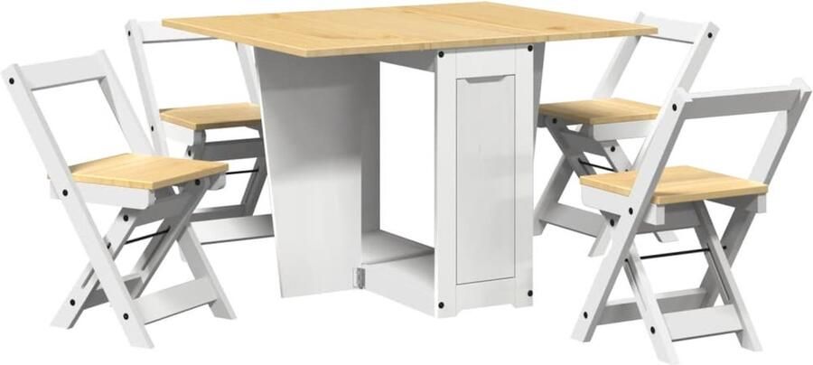 Vida XL vidaXL 5-delige Eethoek Corona inklapbaar grenenhout wit-VXL-3295717