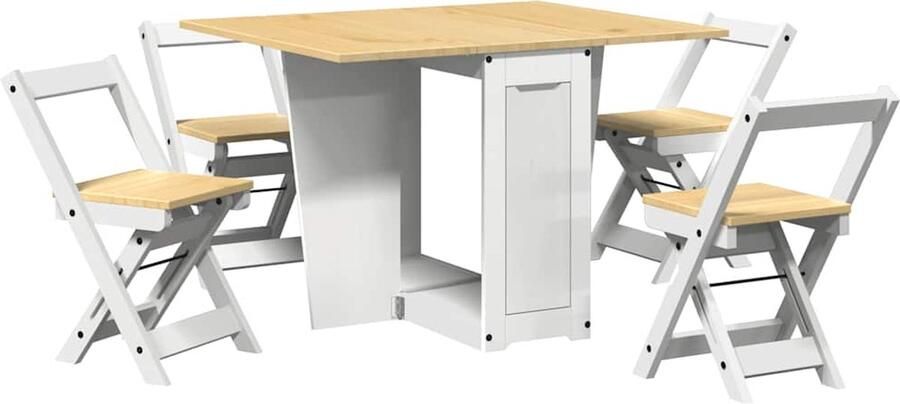 VidaXL 5-delige Eethoek Corona inklapbaar wit Eethoek Eethoeken Eetset Eetkamertafel