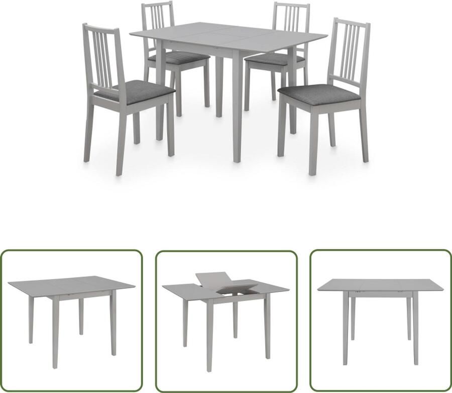 VidaXL 5-delige Eethoek Grijs en Verstelbaar Eetkamerstoel Eettafel Houten Meubilair Ruime Eettafel Uitbreiding Eettafel Moderne Eettafel Stijlvolle Eettafel Comfortabele Eetkamerstoel