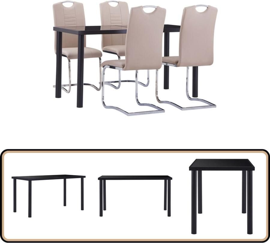 VidaXL 5-delige Eethoek Kunstleer Cappuccino Eetset Eettafel Eetkamerstoel Koffiebruin Kunstleder - Foto 2