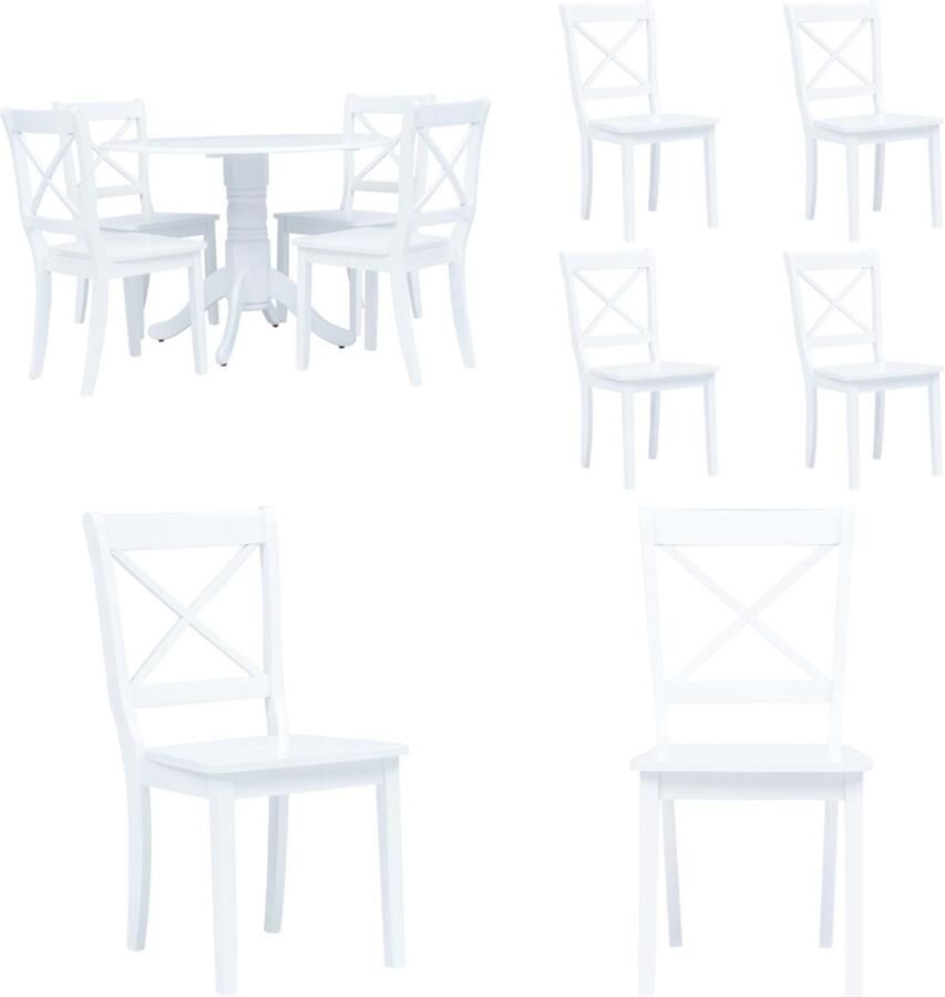 VidaXL 5-delige Eethoek massief rubberwood wit Eetset Eetsets Eethoek Eethoeken