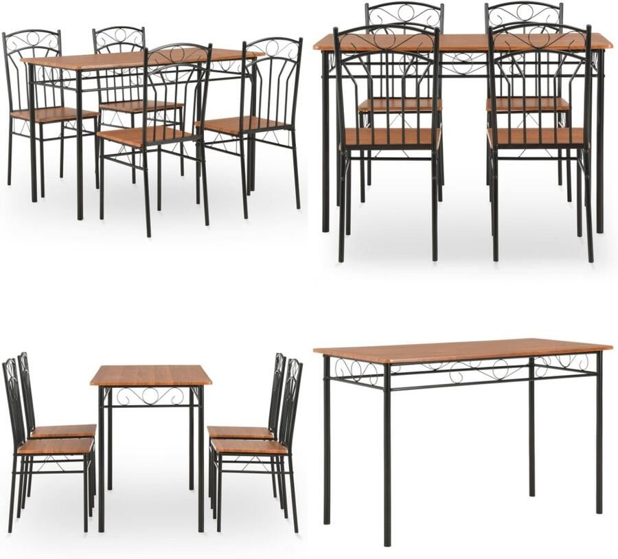 VidaXL 5-delige Eethoek MDF en staal bruin Eetkamertafel En -stoel Eetkamertafels En -stoelen Tafel Tafels