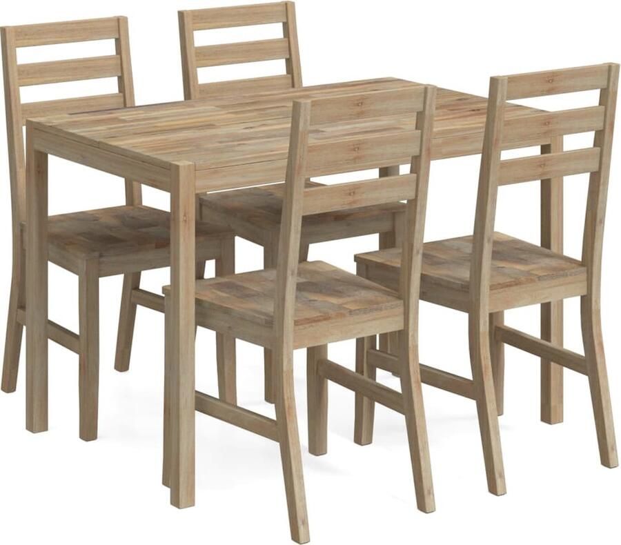 VidaXL 5-delige Eethoek van Massief Acaciahout Eetkamerset Eethoek Acacia Hout Massief Hout Brown Furniture Salontafel Dining Chairs Design Meubels