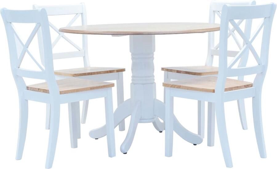 VidaXL 5-delige Eethoek Wit en Bruin Eetkamerstoel Houten Tafel Salontafel Dining Chairs Eettafel Meubels - Foto 2