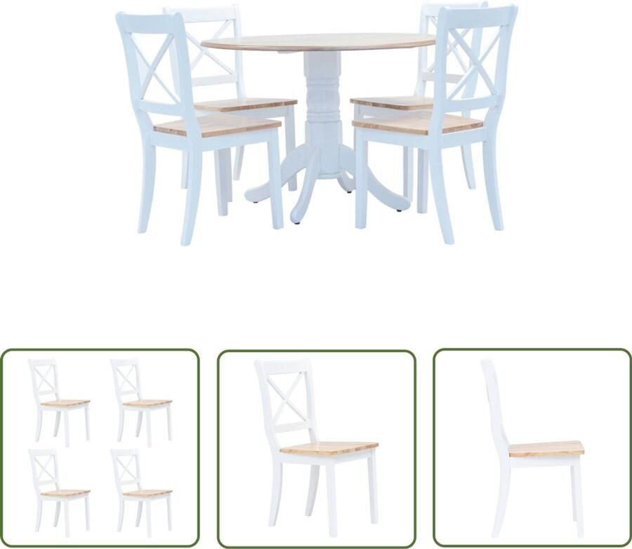 VidaXL 5-delige Eethoek Wit en Bruin Eetkamerstoel Houten Tafel Salontafel Dining Chairs Eettafel Meubels