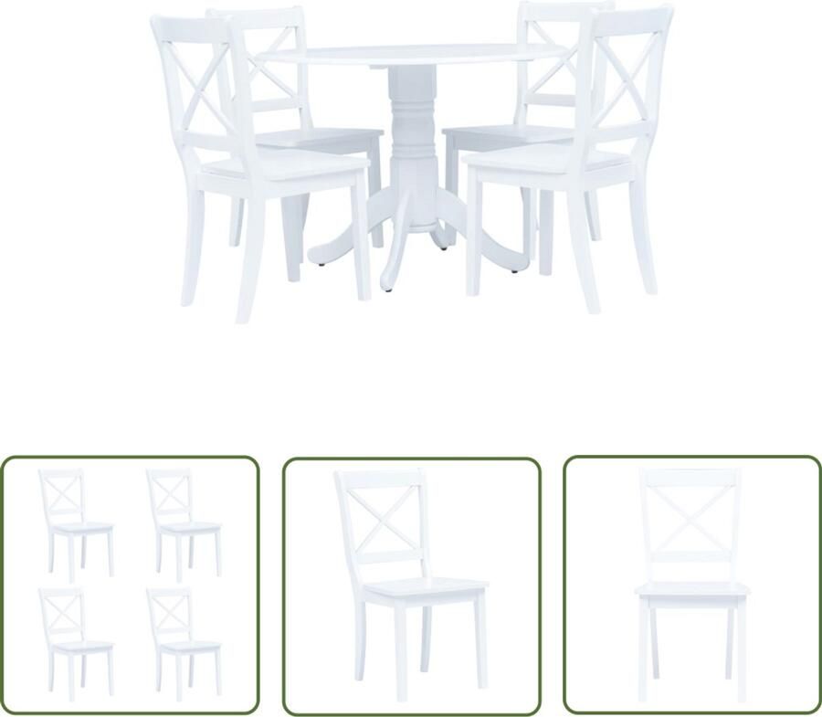 VidaXL 5-delige Eethoek Wit Massief Rubberwood Eetkamerstoel Houten Eettafel Eethoek Set Salon Meubels Dining Chairs Wooden Dining Table White Furniture