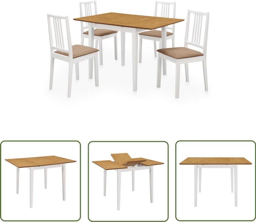 VidaXL 5-delige Eethoek Wit Uitschuifbare Tafel Eetkamer Set Eettafel Eetkamerstoel Houten Meubilair Salontafel Koffiezetapparaat