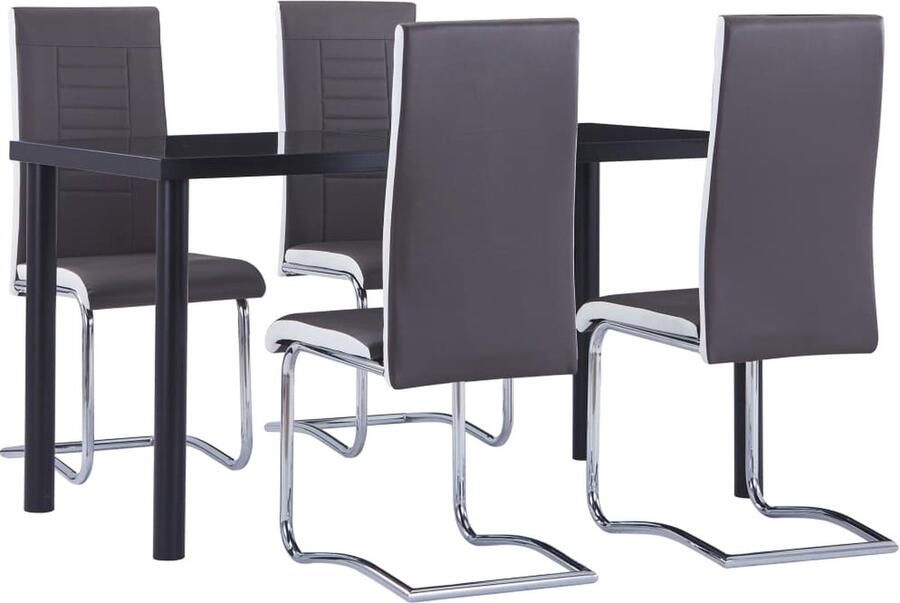 VidaXL 5-delige Eethoek zwart met grijs kunstleer Eetkamerset Eettafel Met Glazen Blad Kunstlederen Stoelen Moderne Eettafel Salontafel Dining Set Eetkamer Meubels - Foto 2