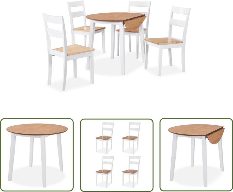 VidaXL 5-delige Eetkamerset Wit en Hout Eetkamerset Klassieke Meubels Witte Keukenstoel Houten Tafel Vouwtafel Compact Diner Salontafel