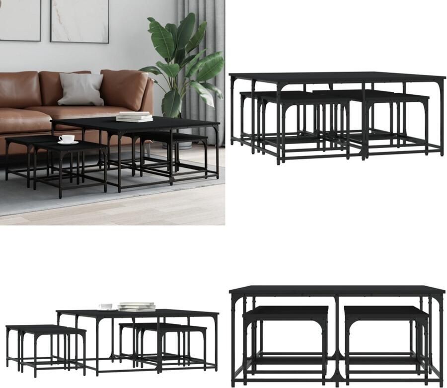 VidaXL 5-delige Tafeltjesset bewerkt hout zwart Nesttafel Nesttafels Bijzettafel Banktafel