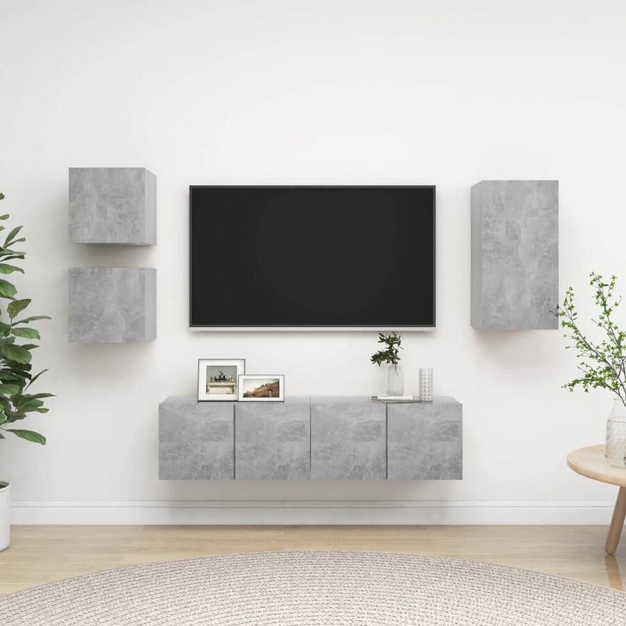VidaXL 5-delige Tv-meubelset betongrijs hout Televisiescherm Wandmontage Tv Kast Tv Meubel Salontafel Livingroom Furniture Houten Tv Stand - Foto 2