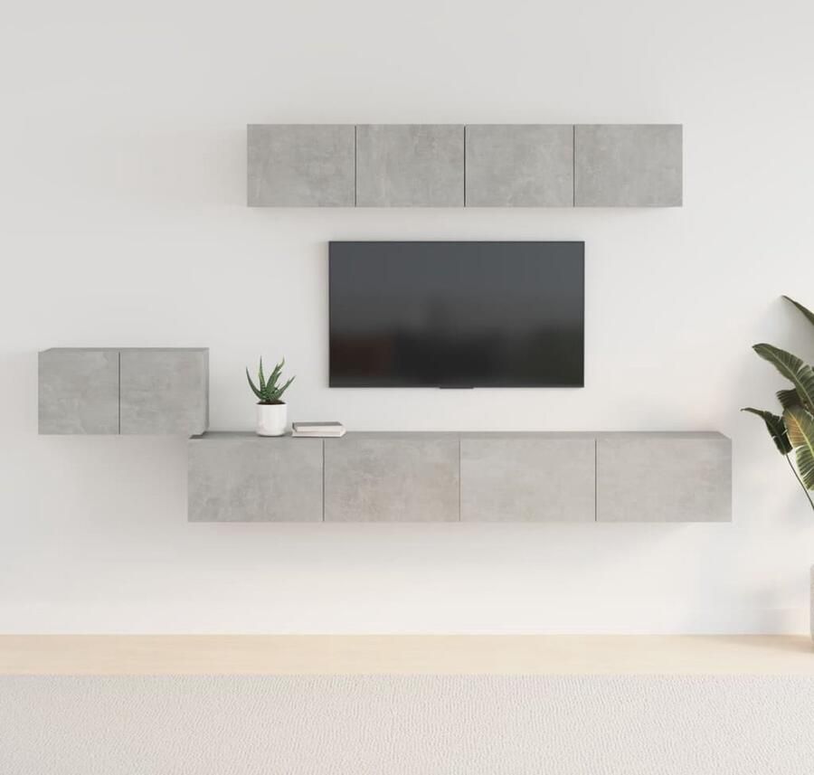 VidaXL 5-delige Tv-meubelset Betongrijs Hout Tv Meubelen Houten Tv Stand Tv Kast Mediastand Salontafel Livingroom Furniture Beton Grijs - Foto 2