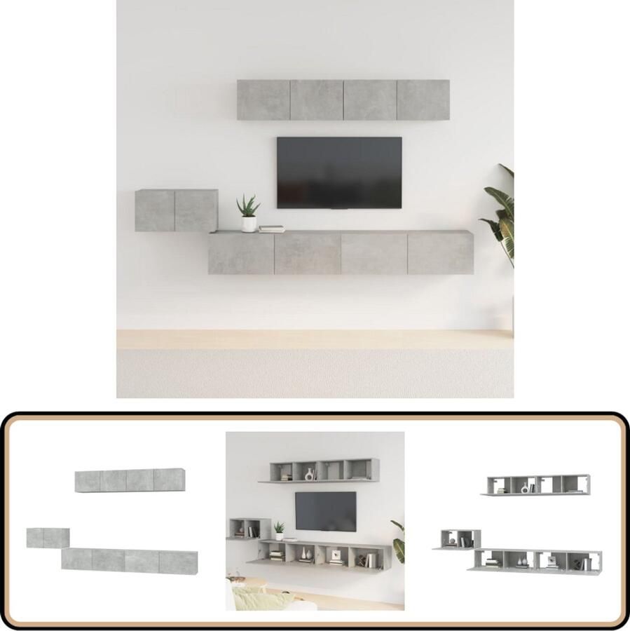 VidaXL 5-delige Tv-meubelset Betongrijs Hout Tv Meubelen Houten Tv Stand Tv Kast Mediastand Salontafel Livingroom Furniture Beton Grijs
