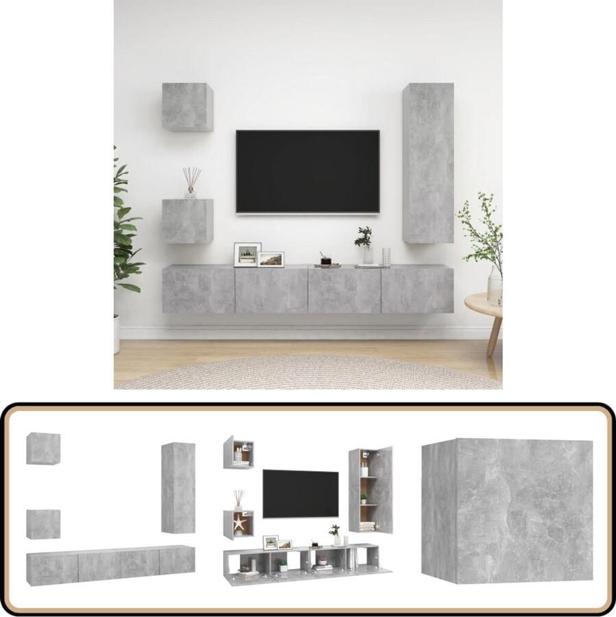 VidaXL 5-delige Tv-meubelset Betongrijs Spaanplaat Tv Kast Tv Meubel Salontafel Media Kast Wandmontage Beton Grijs Houten Kast
