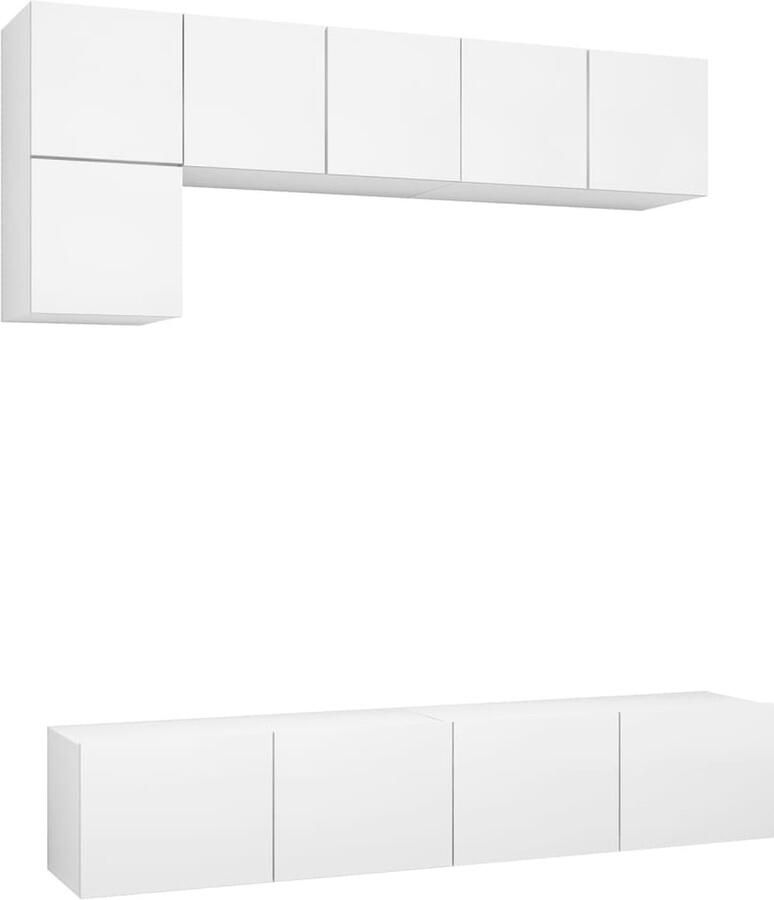 VidaXL 5-delige Tv-meubelset Bewerkt hout Wit TV Meubel Wandmontage Salontafel Houten Tv Stand Tv Kasten Opslagruimte Modern Design Minimalistisch