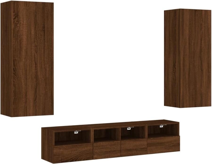 The Living Store 5-delige Tv-wandmeubelset bewerkt hout bruin eikenkleur Tv-wandmeubel Tv-wandmeubelen Tv-meubel Zwevend Tv Meubel - Foto 2