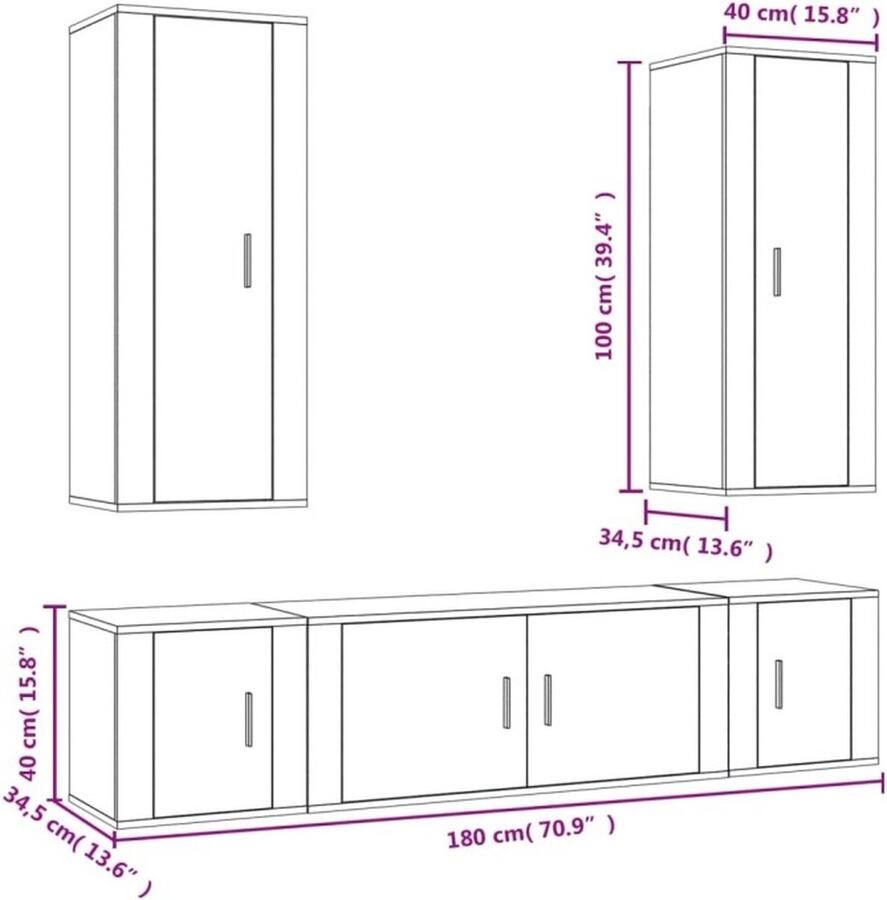 VidaXL 5-delige tv-meubelset gerookt eiken TV Meubel Houten TV Kast Salontafel Bergruimte Landelijke Stijl
