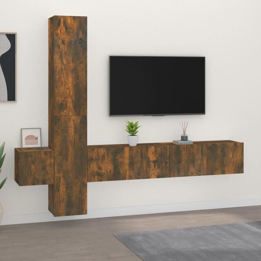 VidaXL 5-delige Tv-meubelset Gerookt Eiken TV-meubel Salontafel Houten Kast Wandmontage Bruine Kleur Bergruimte - Foto 2