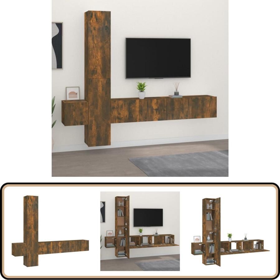 VidaXL 5-delige Tv-meubelset Gerookt Eiken TV-meubel Salontafel Houten Kast Wandmontage Bruine Kleur Bergruimte