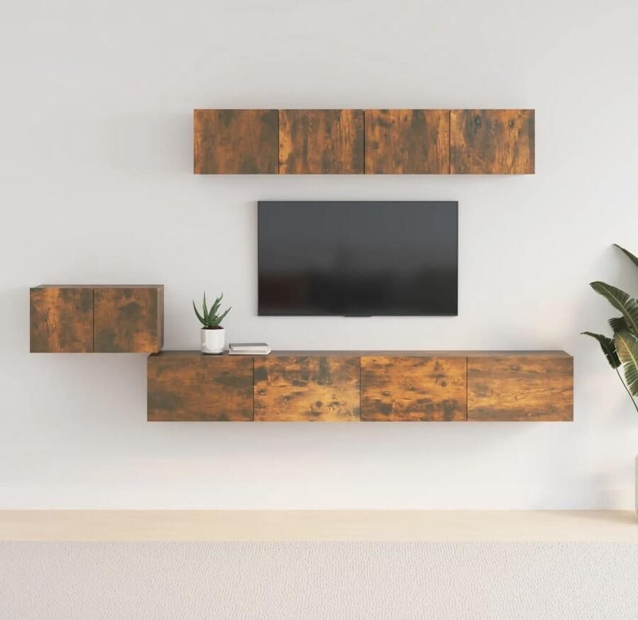 VidaXL 5-delige tv-meubelset gerookt eikenhout Tv Kast Salontafel Houten Tv Stand Bruine Tv Kast Wandmontage Tv Kast Opbergkast Mediastand - Foto 2