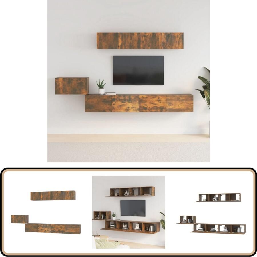 VidaXL 5-delige tv-meubelset gerookt eikenhout Tv Kast Salontafel Houten Tv Stand Bruine Tv Kast Wandmontage Tv Kast Opbergkast Mediastand
