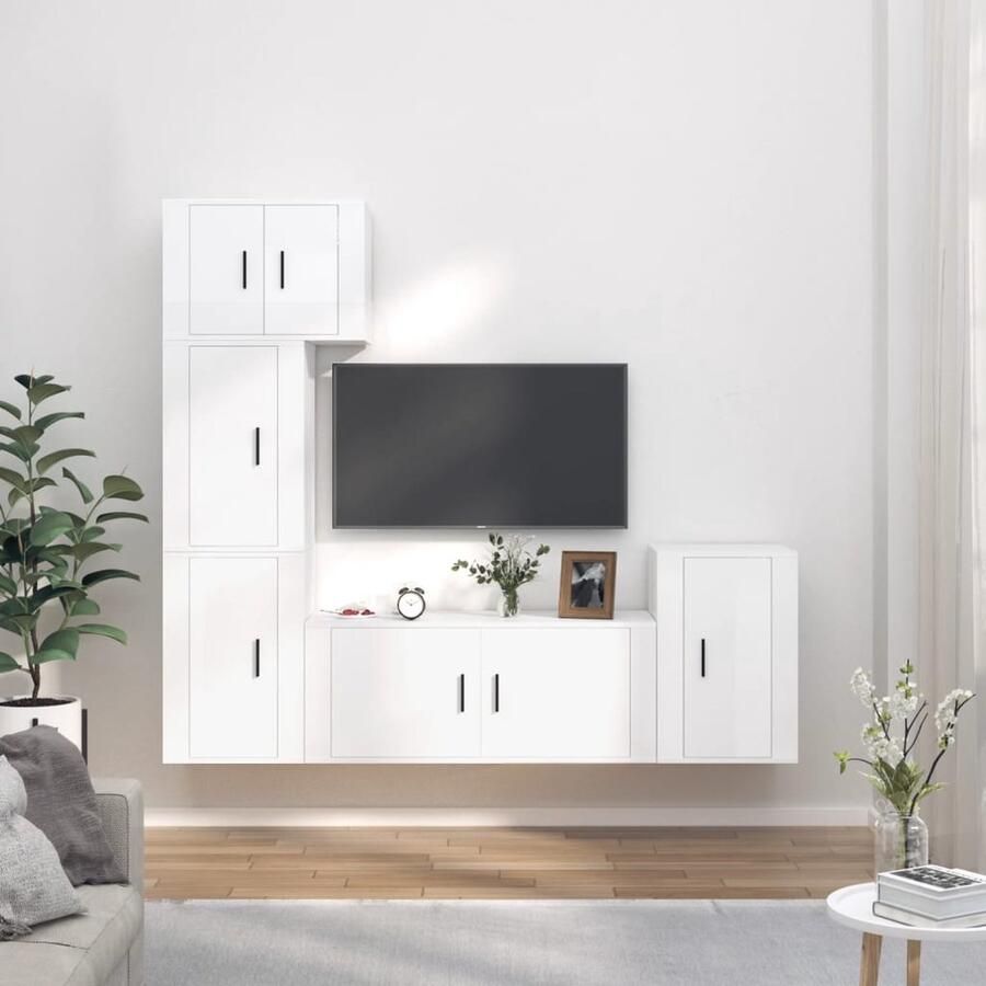 VidaXL 5-delige Tv-meubelset hoogglans wit Televisiesecretaris Tv Kast Tv Meubels Houtsoort Witte Tv Kast Salontafel Livingroom Decor - Foto 2