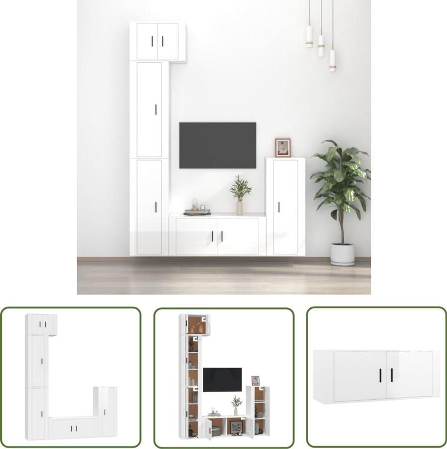 VidaXL 5-delige Tv-meubelset hoogglans wit TV Kast Salontafel Houten TV-kast Houtsoort Wit TV-meubel Modern TV-meubel Opbergruimte TV Wandmontage