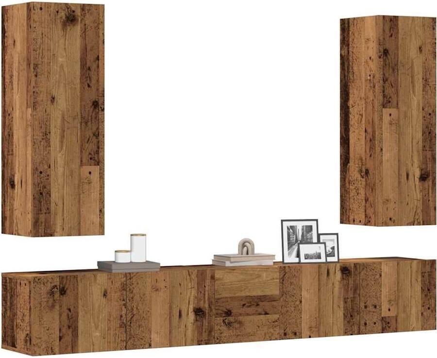 VidaXL 5-delige Tv-meubelset Oud Houtkleurig Tv Meubelset Houten Tv Kast Salontafel Media Kast Vintage Tv Meubel