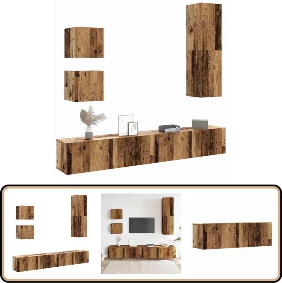 VidaXL 5-delige Tv-meubelset oud houtkleurig Tv-meubelset Tv-kast Salontafel Houten Tv-meubel Modern Tv-meubel