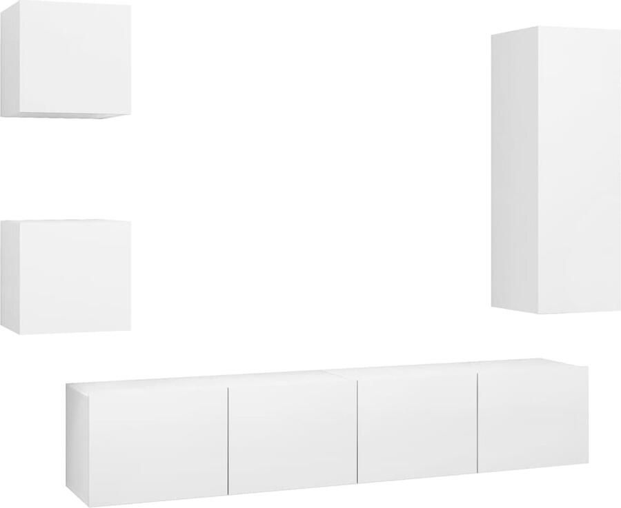 VidaXL 5-delige Tv-meubelset Wit Bewerkt hout Televisiescherm Tv Kast Wandmontage Opbergruimte Houten Meubels Witte Meubelen Salontafel Woonkamerdecoratie Livingroom Furniture Interieurdesign