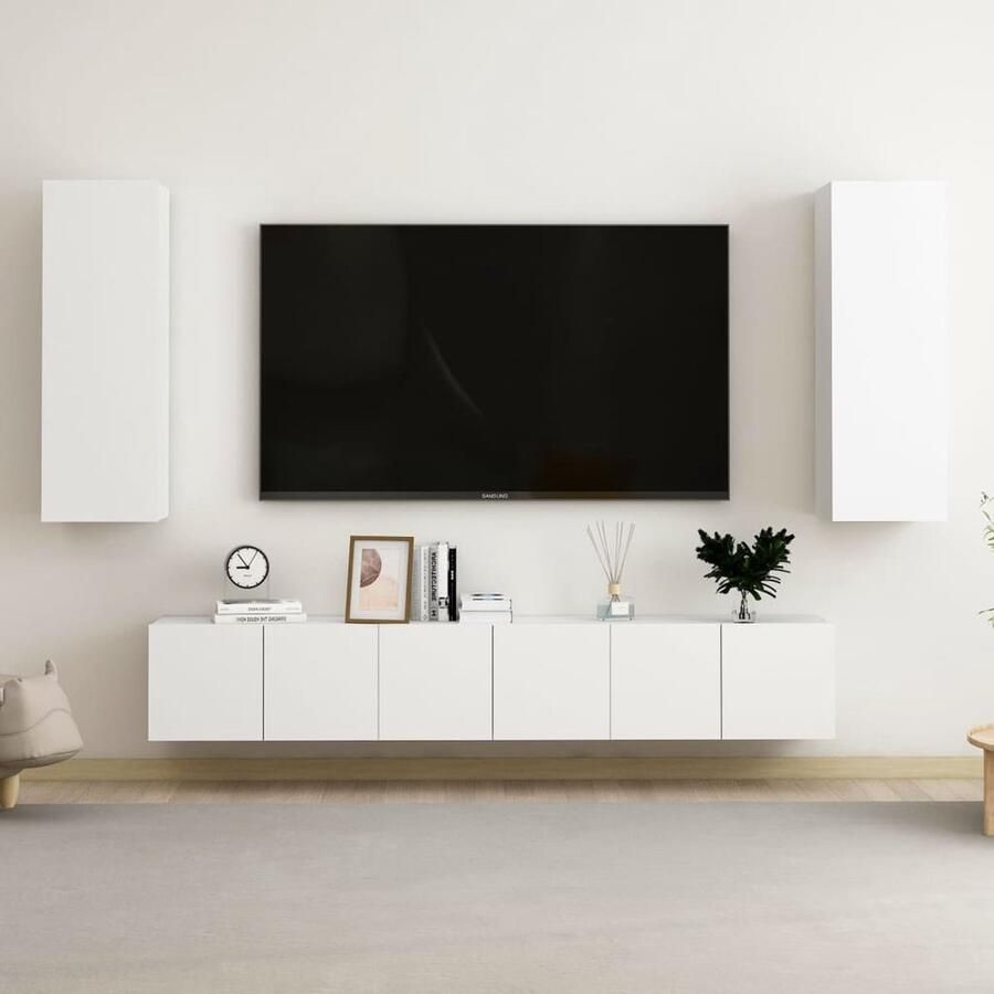 VidaXL 5-delige Tv-meubelset Wit Bewerkt Hout Televisiescherm Tv Meubilair Salontafel Tv Stand Media Kast Houten Tv Kast Wit Tv Kast - Foto 2