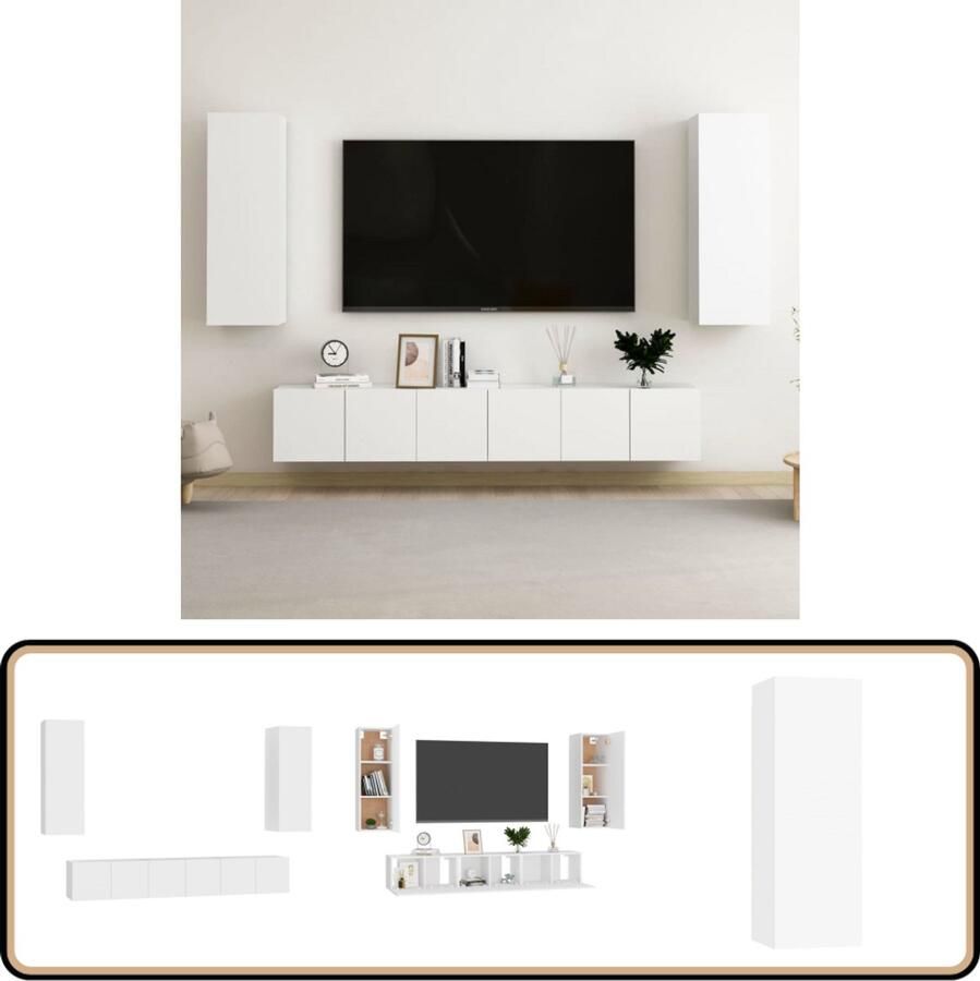 VidaXL 5-delige Tv-meubelset Wit Bewerkt Hout Televisiescherm Tv Meubilair Salontafel Tv Stand Media Kast Houten Tv Kast Wit Tv Kast