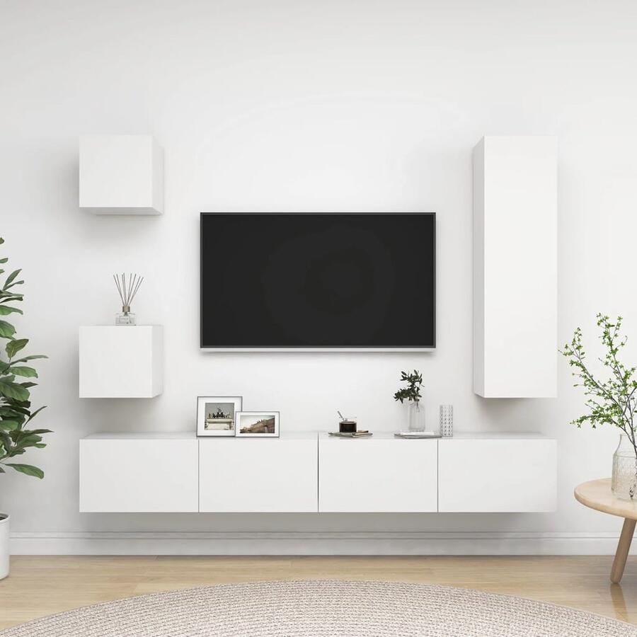 VidaXL 5-delige Tv-meubelset Wit Hout Tv Kast Tv Meubel Wandmontage Houten Tv Kast Wit Tv Meubel Salontafel Livingroom Furniture Opslagruimte - Foto 2