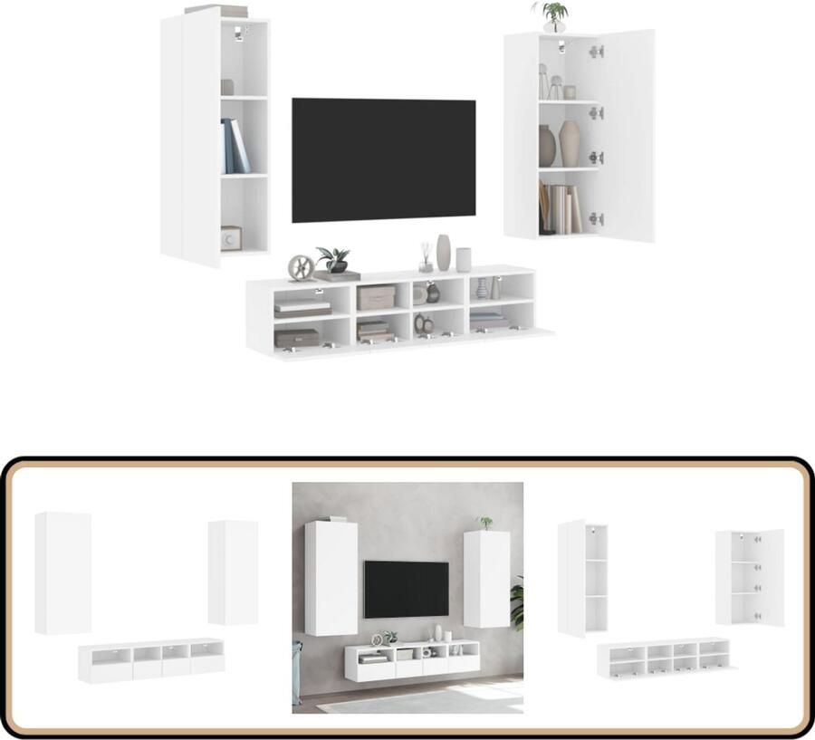 VidaXL 5-delige TV-meubelset wit hout Tv Kast Wandkast Tv Meubilair Houten Tv Kast Wit Tv Kast