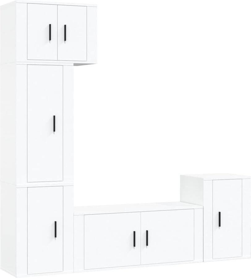 VidaXL 5-delige Tv-meubelset wit hout TV-meubel Salontafel Houten TV-stand Wandmontage Wit