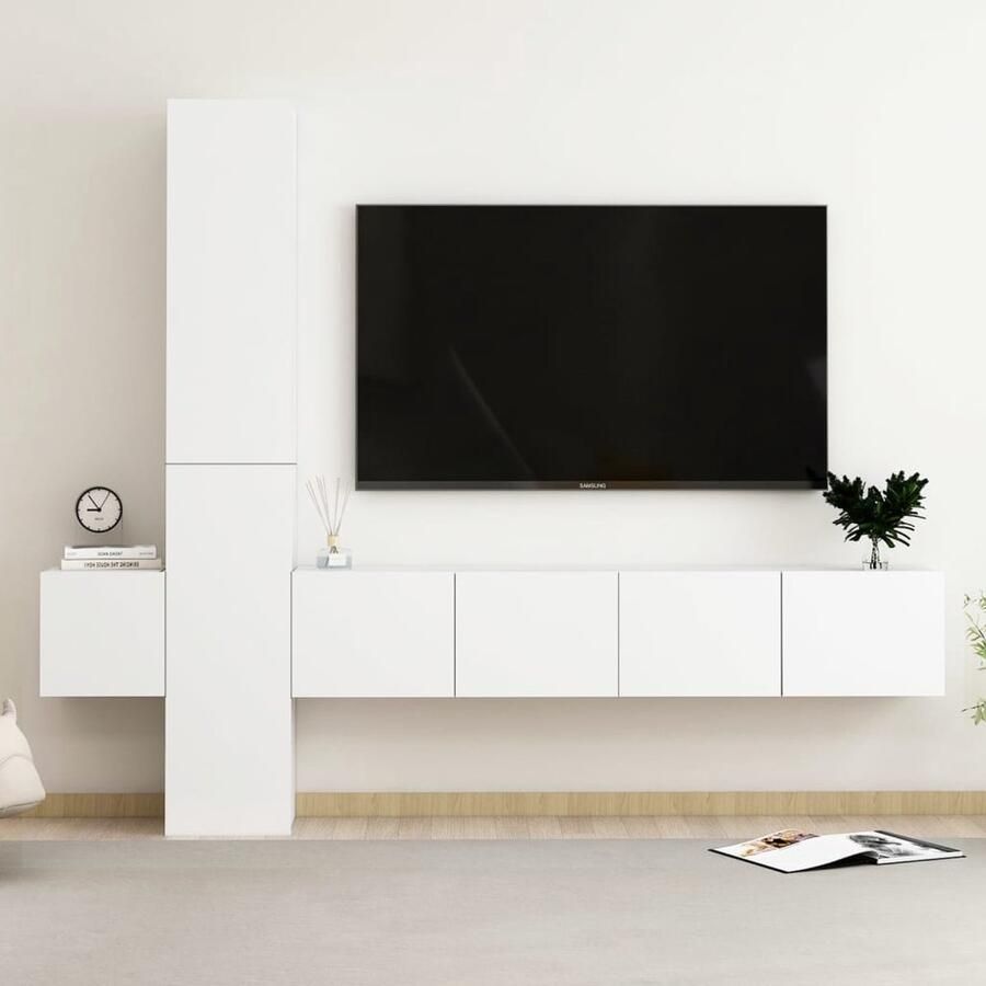VidaXL 5-delige Tv-meubelset Wit Hout Tv Meubel Televisiescherm Salontafel Houten Tv Stand Tv Kast Media Kast Videowerkbank Living Room Furniture Woonkamer Meubilair - Foto 2