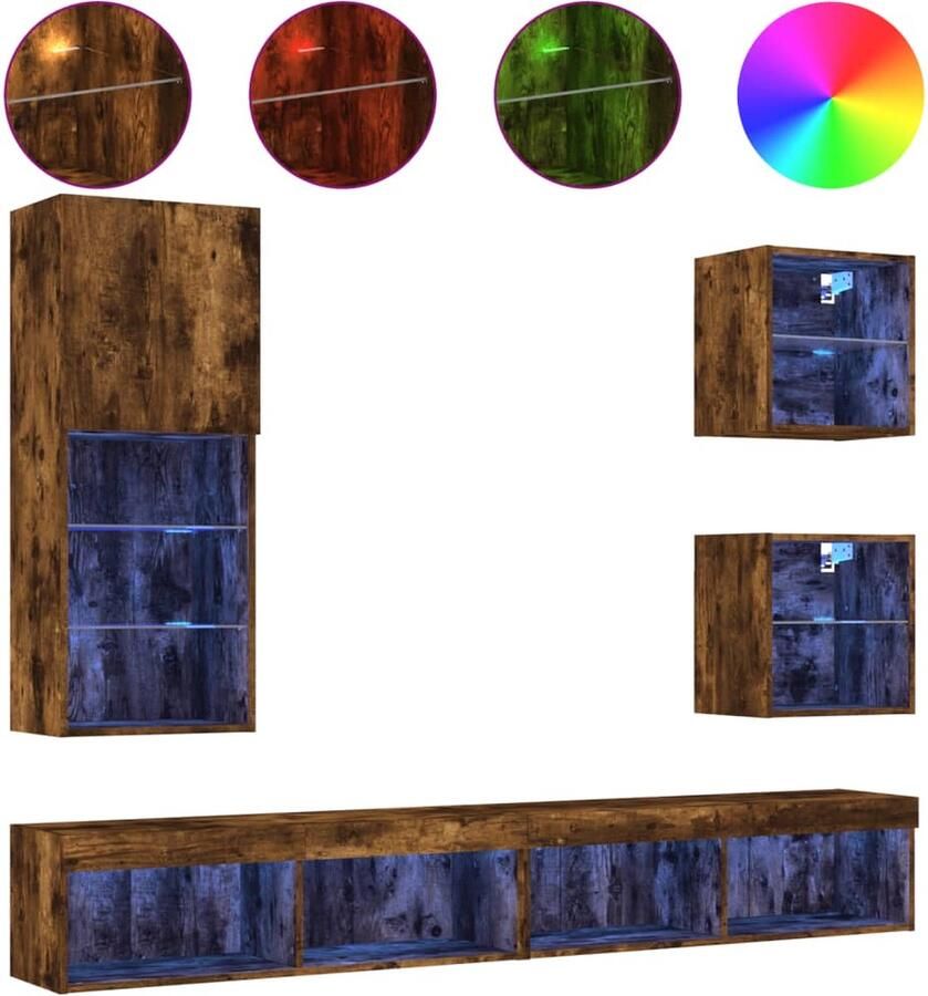 VidaXL -5-delige-tv-wandmeubelset-met-LED-bewerkt-hout-gerookt-eiken