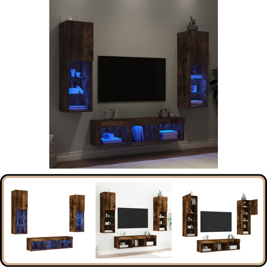 VidaXL 5-delige tv-wandmeubelset met LED Tv Kast Tv Meubel Wandkast Houten Tv Stand Led Tv Meubel