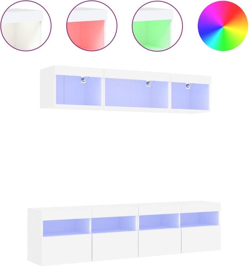 VidaXL -5-delige-Tv-wandmeubelset-met-LED-verlichting-bewerkt-hout-wit - Foto 3