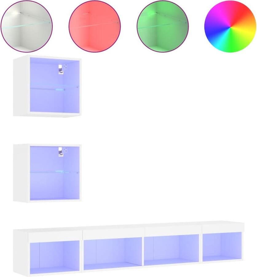 VidaXL -5-delige-Tv-wandmeubelset-met-LED-verlichting-bewerkt-hout-wit - Foto 3