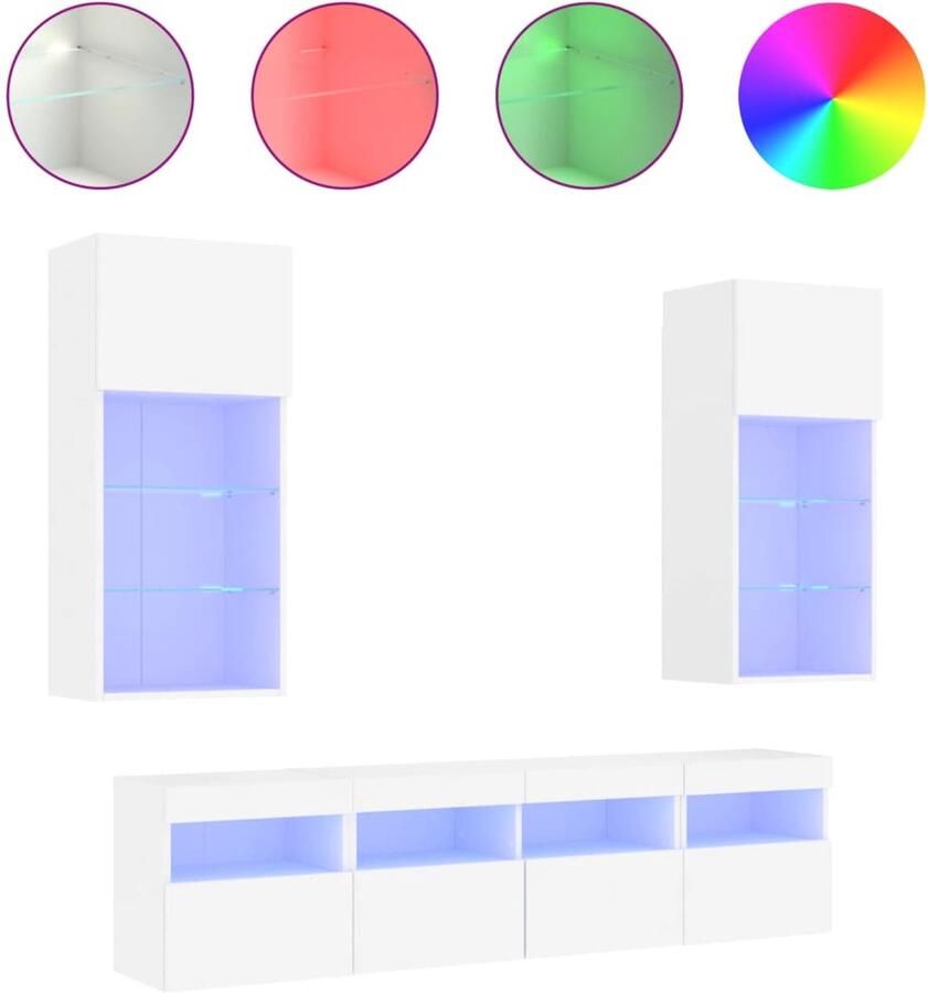 VidaXL -5-delige-Tv-wandmeubelset-met-LED-verlichting-bewerkt-hout-wit - Foto 2