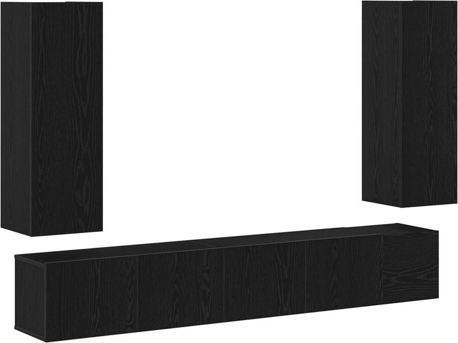 VidaXL 5 Delige TV Meubel Set Wandgemonteerd Zwart Eiken Bewerkt Hout
