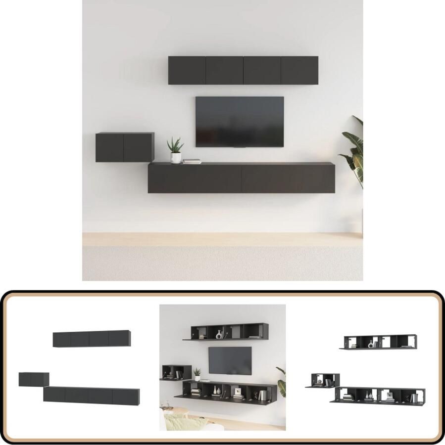 VidaXL 5-delige zwarte tv-meubelset hout TV-meubel Salontafel Houten Tv-stand Wandmontage Opbergruimte Zwart