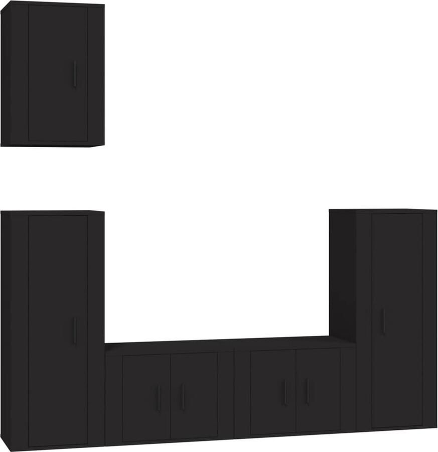 VidaXL 5-delige zwarte tv-meubelset hout TV-meubel Tv-kast Houten Tv-standaard Zwarte Tv-bank Salontafel Woonkamerinrichting Opslagoplossing