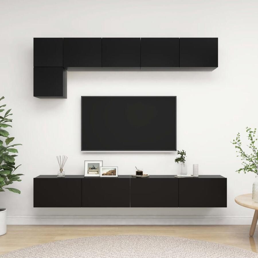 VidaXL 5-delige zwarte tv-meubelset hout TV Meubel Wandmontage Houten TV Kast Tv Stand Salontafel Media Kast Entertainment Center Opslagruimte - Foto 2