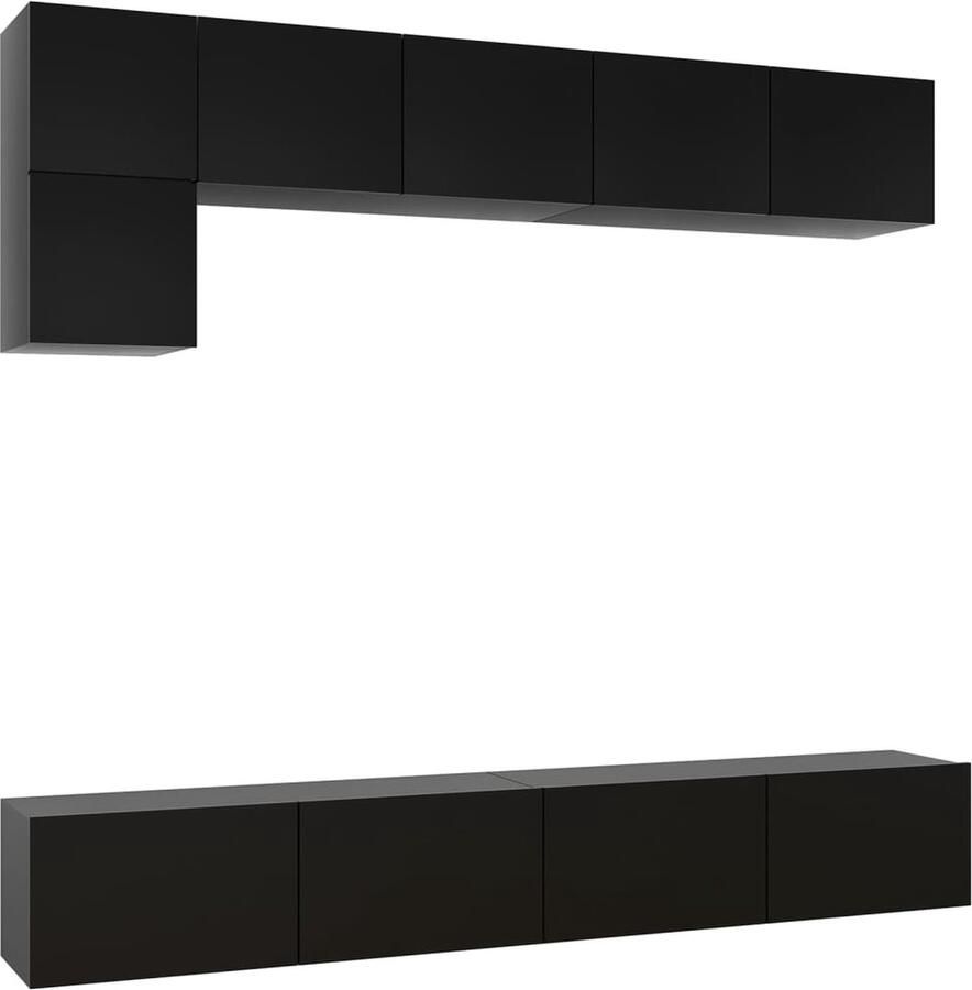 VidaXL 5-delige zwarte tv-meubelset hout TV Meubel Wandmontage Houten TV Kast Tv Stand Salontafel Media Kast Entertainment Center Opslagruimte
