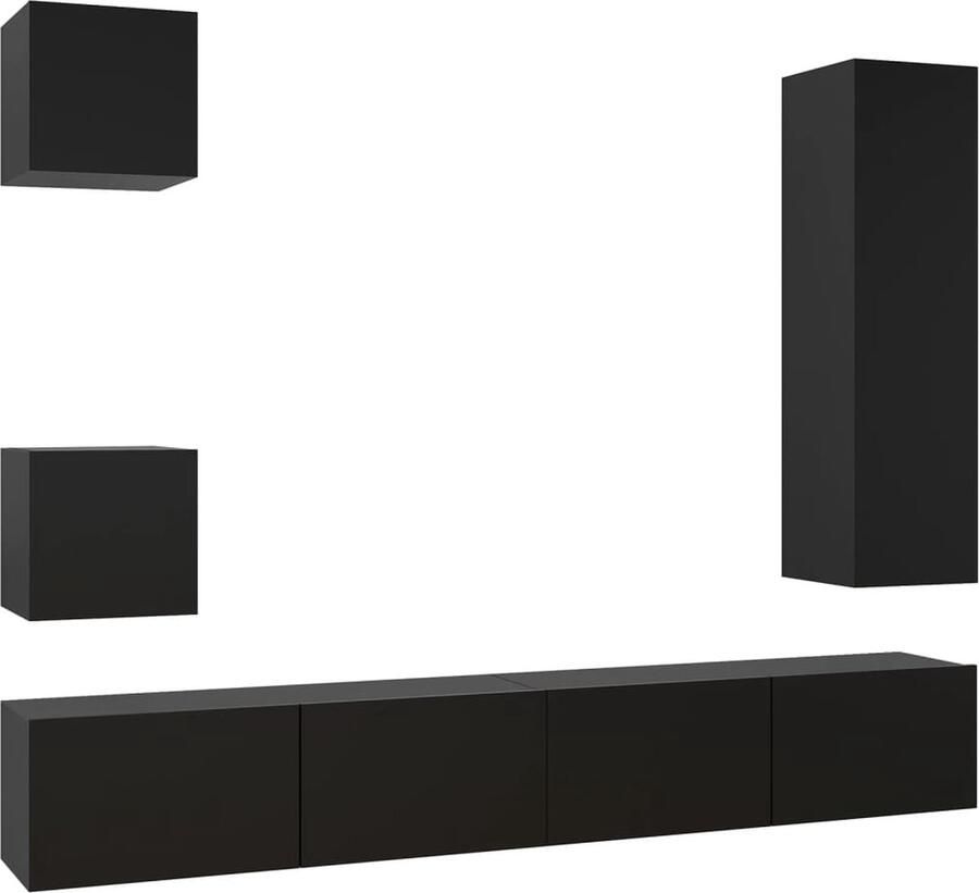 VidaXL 5-delige zwarte tv-meubelset van hout Tv Kast Tv Meubels Wandmontage Tv Houten Tv Kast Black Tv Stand Media Kast Salontafel