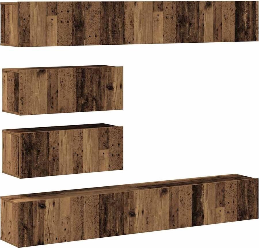 VidaXL 6-delige Tv-meubelset Oud Houtkleurig Tv-meubelset Wandmontage Houten Tv-kast Salontafel Living Meubilair